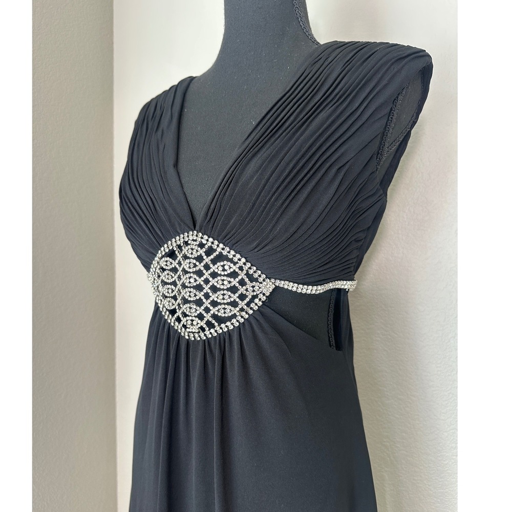 Jovani Y2K Black Rhinestone Cut-Out Mini Dress Size 8, Sheer Embellished LBD